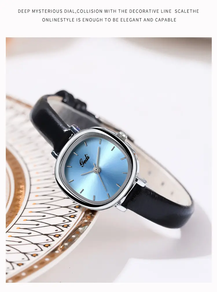 Women's Gedi Quartz Watch Blue Dial Black Leather Band — feature 13