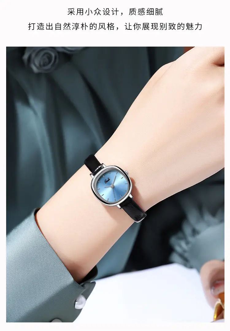 Women's Gedi Quartz Watch Blue Dial Black Leather Band — feature 14