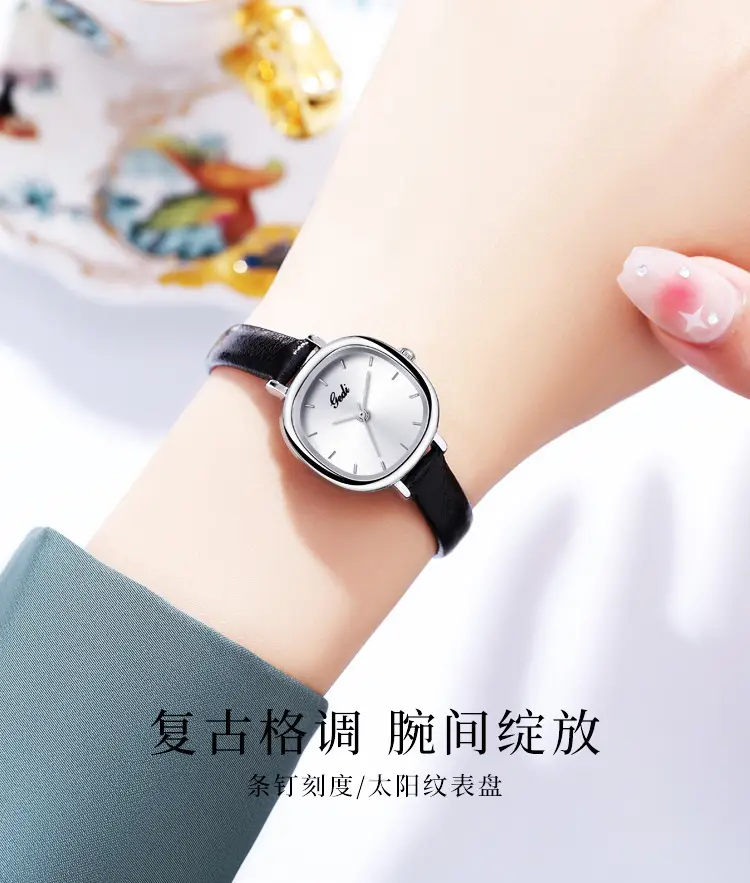 Women's Gedi Quartz Watch Blue Dial Black Leather Band — feature 2
