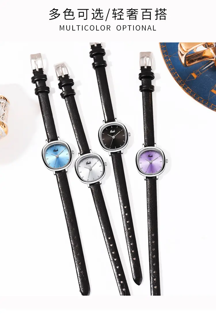 Women's Gedi Quartz Watch Blue Dial Black Leather Band — feature 5