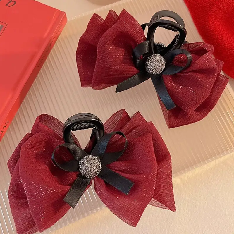 New Year Winter Hair Clip Large Bubble Mesh Black - Image 3