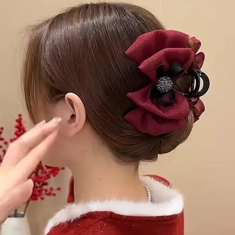 New Year Winter Hair Clip Large Bubble Mesh Black - Image 5