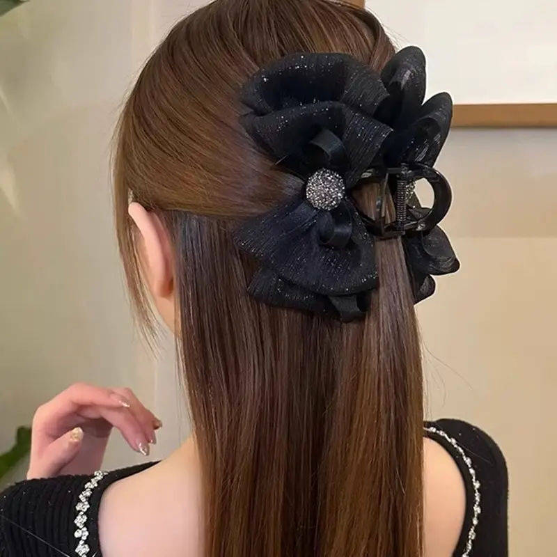 New Year Winter Hair Clip Large Bubble Mesh Black - Image 6