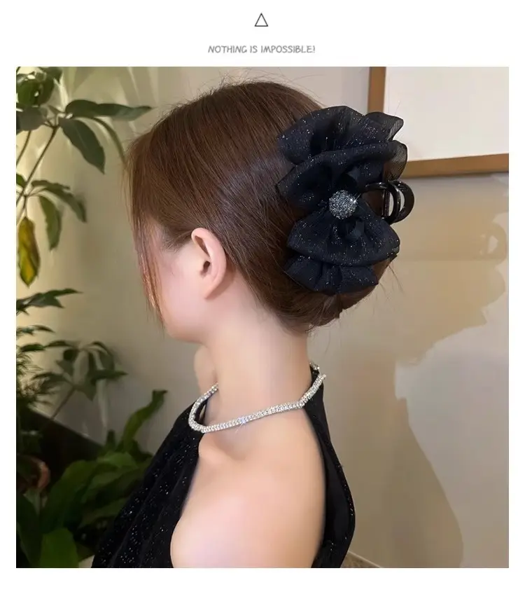 New Year Winter Hair Clip Large Bubble Mesh Black — feature 4