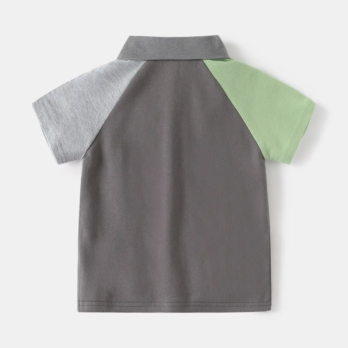 Kids Short Sleeve T-Shirt Grey Green Patch Pocket - Image 4