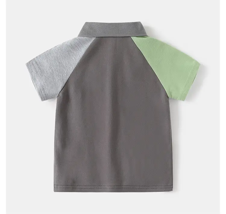 Kids Short Sleeve T-Shirt Grey Green Patch Pocket β feature 10