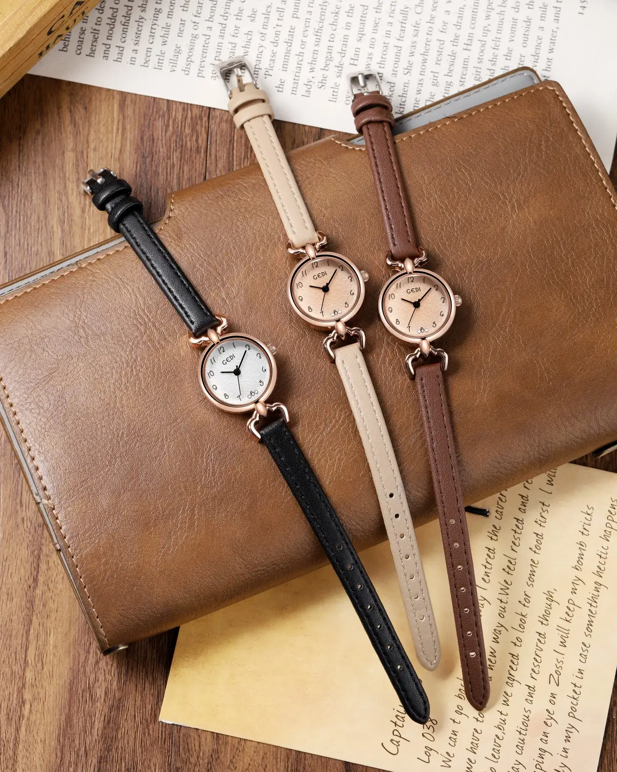Gedi Women's Watch Rose Gold Brown Leather Quartz Waterproof — feature 15