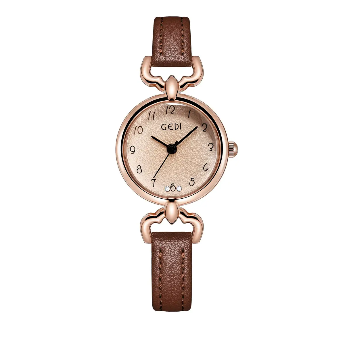 Gedi Women's Watch Rose Gold Brown Leather Quartz Waterproof — feature 22