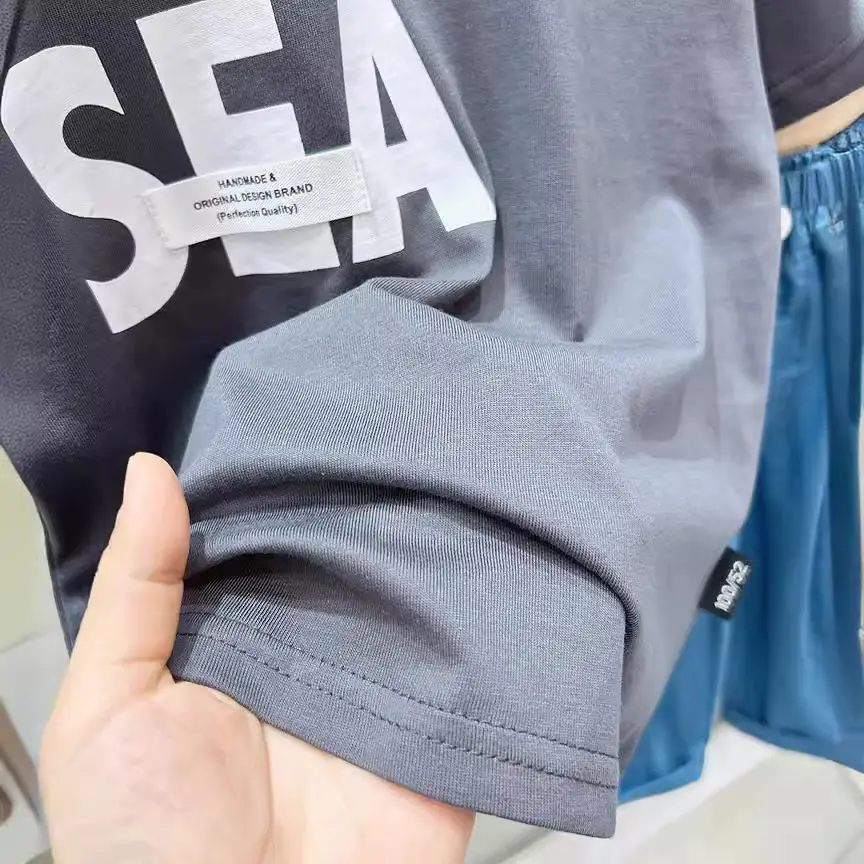 Boys Summer T-Shirt Sea Print Blue Pants Set - Image 6