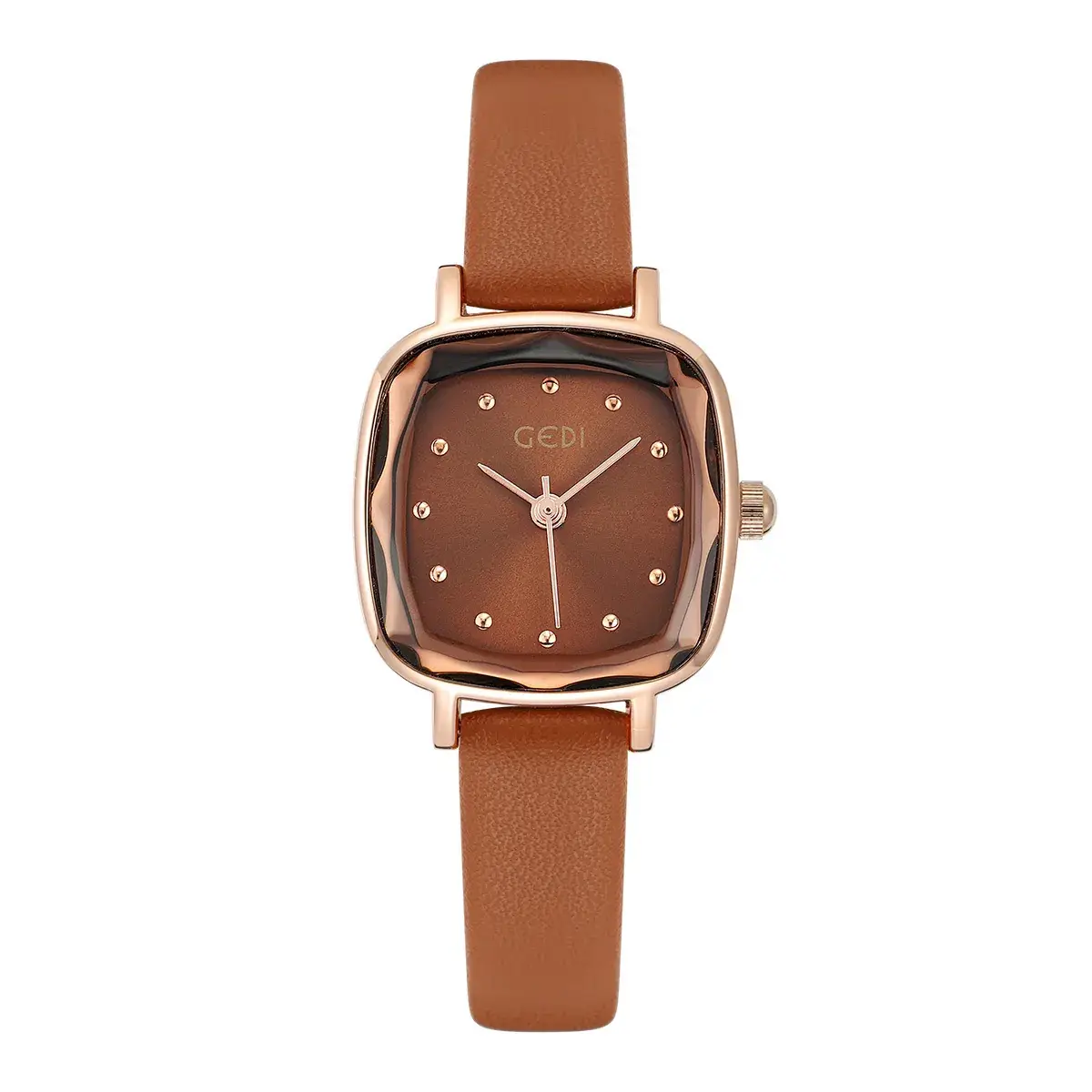 Gedi Retro Square Plate Women's Quartz Watch Brown Belt