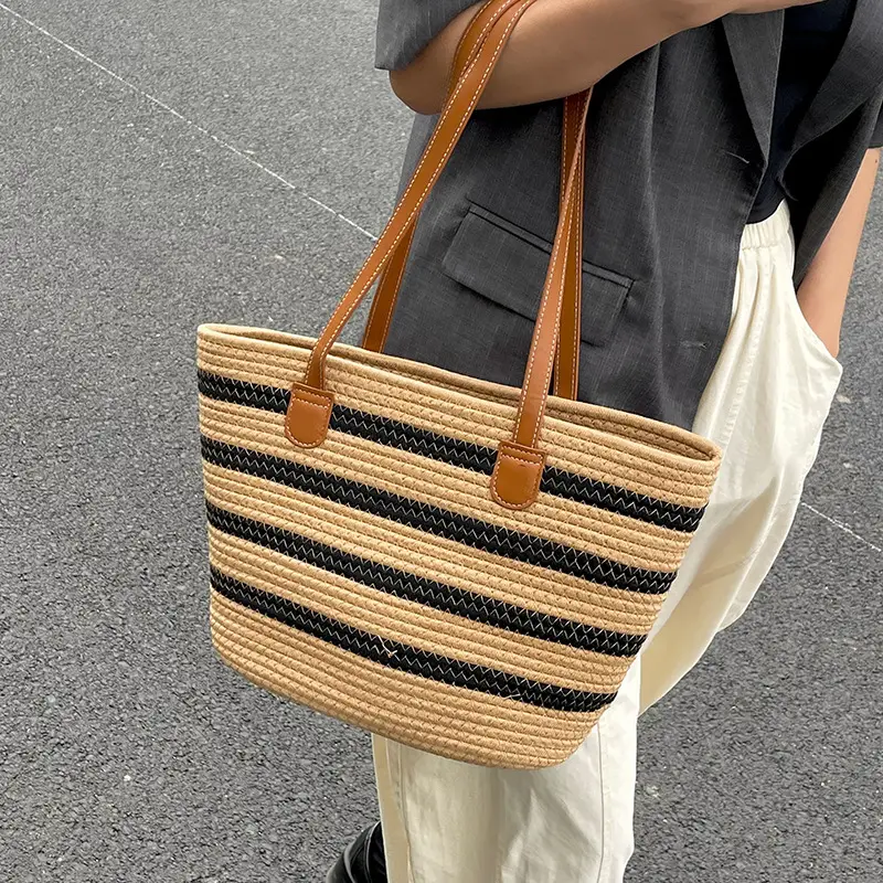Women's Large Straw Bag with Stripes 2023 - Image 4