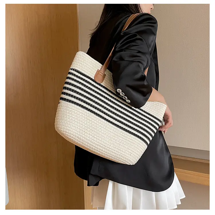 Women's Large Straw Bag with Stripes 2023 — feature 21