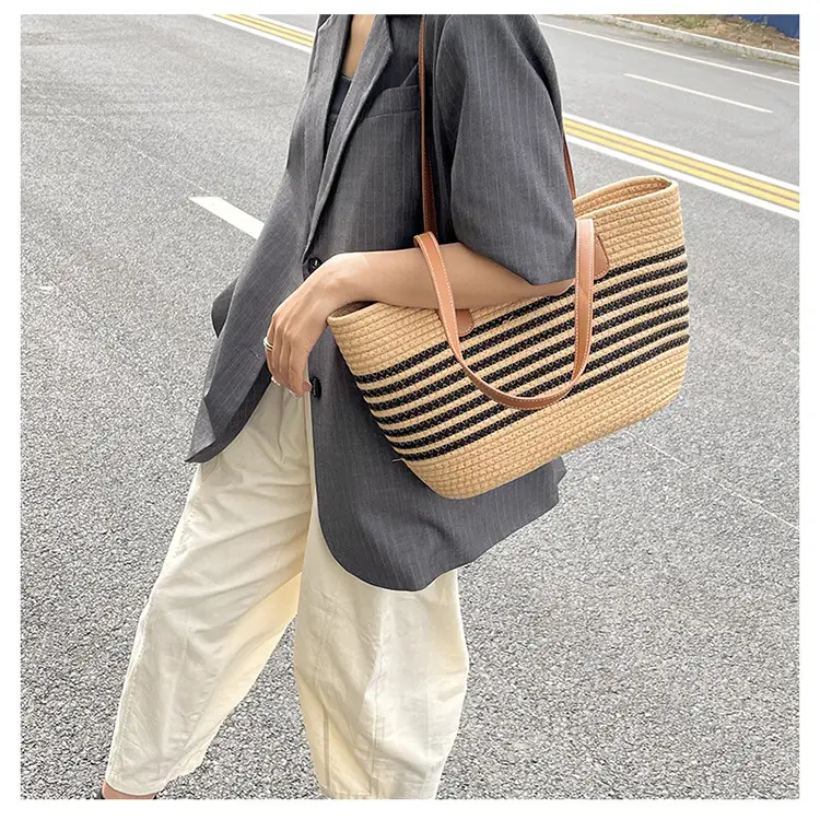 Women's Large Straw Bag with Stripes 2023 — feature 23