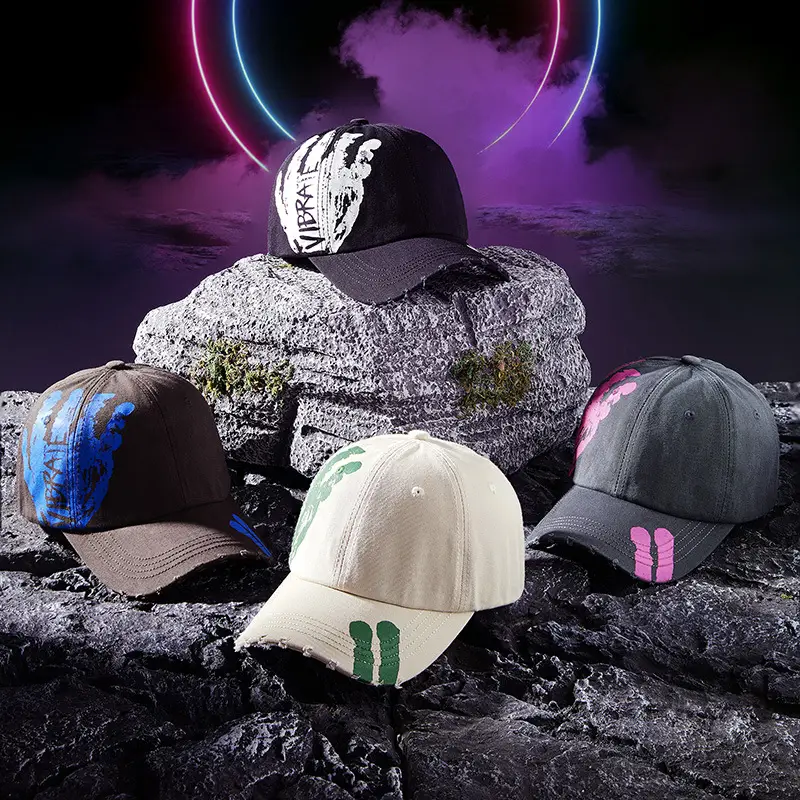 Men Black Ripped Graffiti Cap Set - Image 6