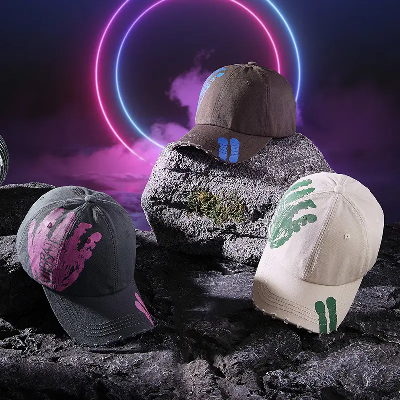 Men Black Ripped Graffiti Cap Set - Image 7
