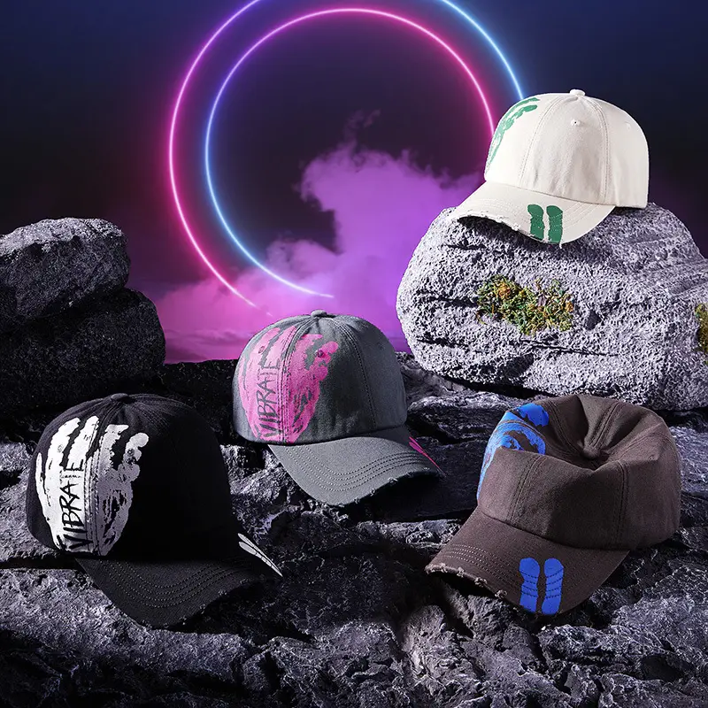 Men Black Ripped Graffiti Cap Set - Image 8