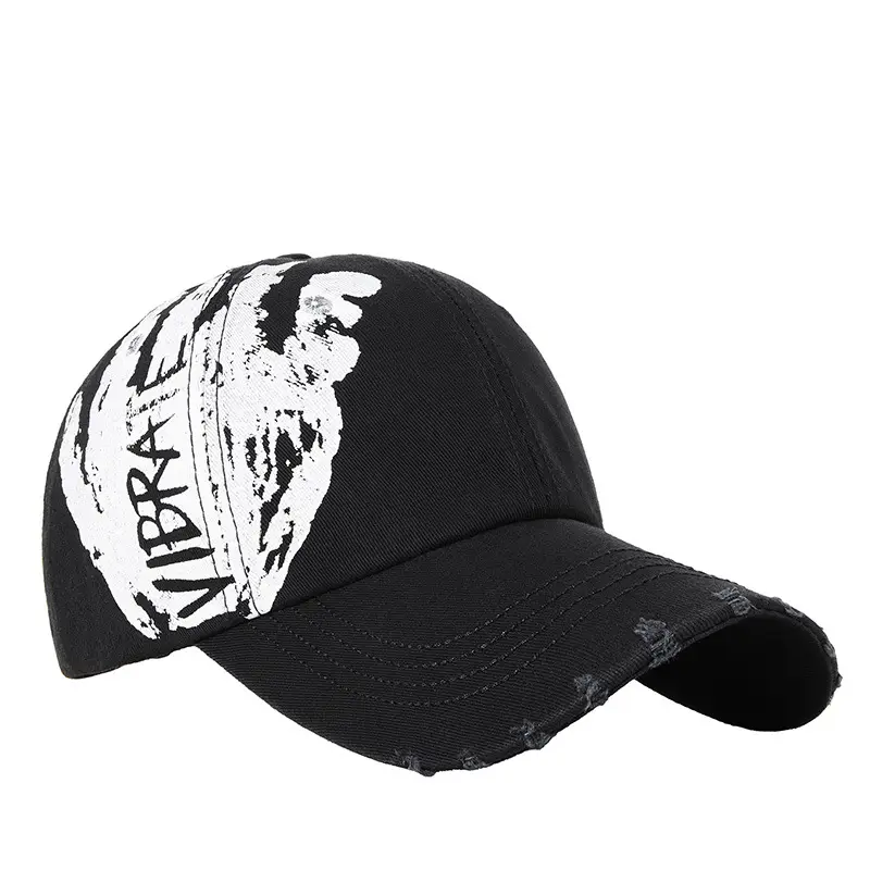 Men Black Ripped Graffiti Cap Set - Image 9