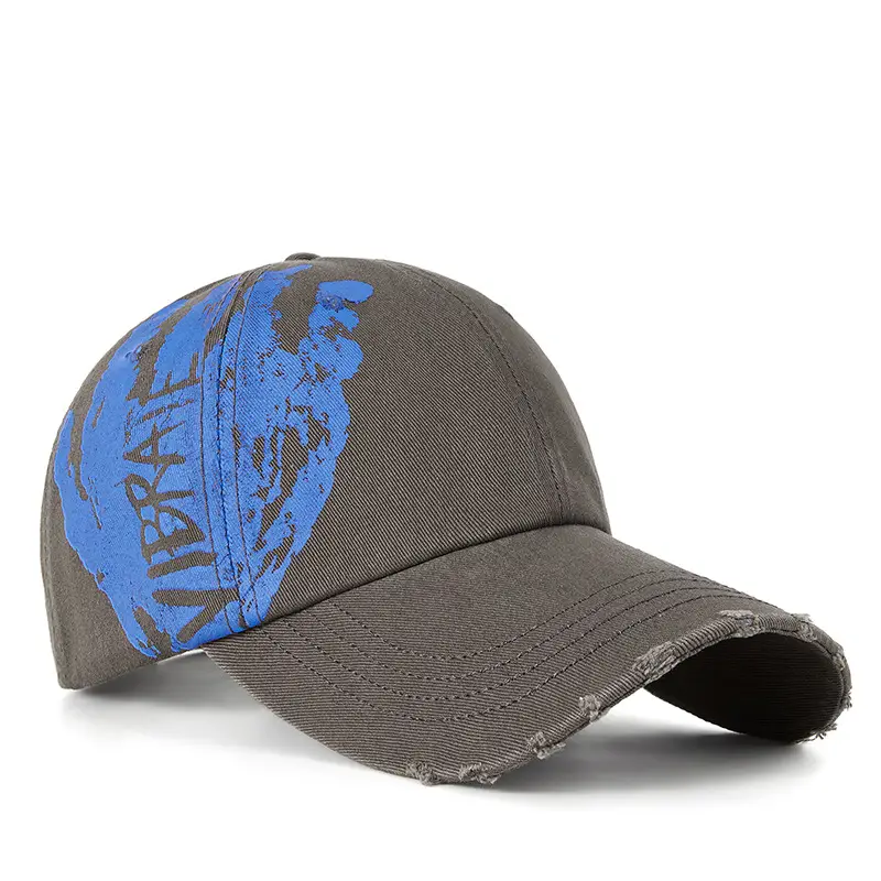 Men Black Ripped Graffiti Cap Set - Image 2