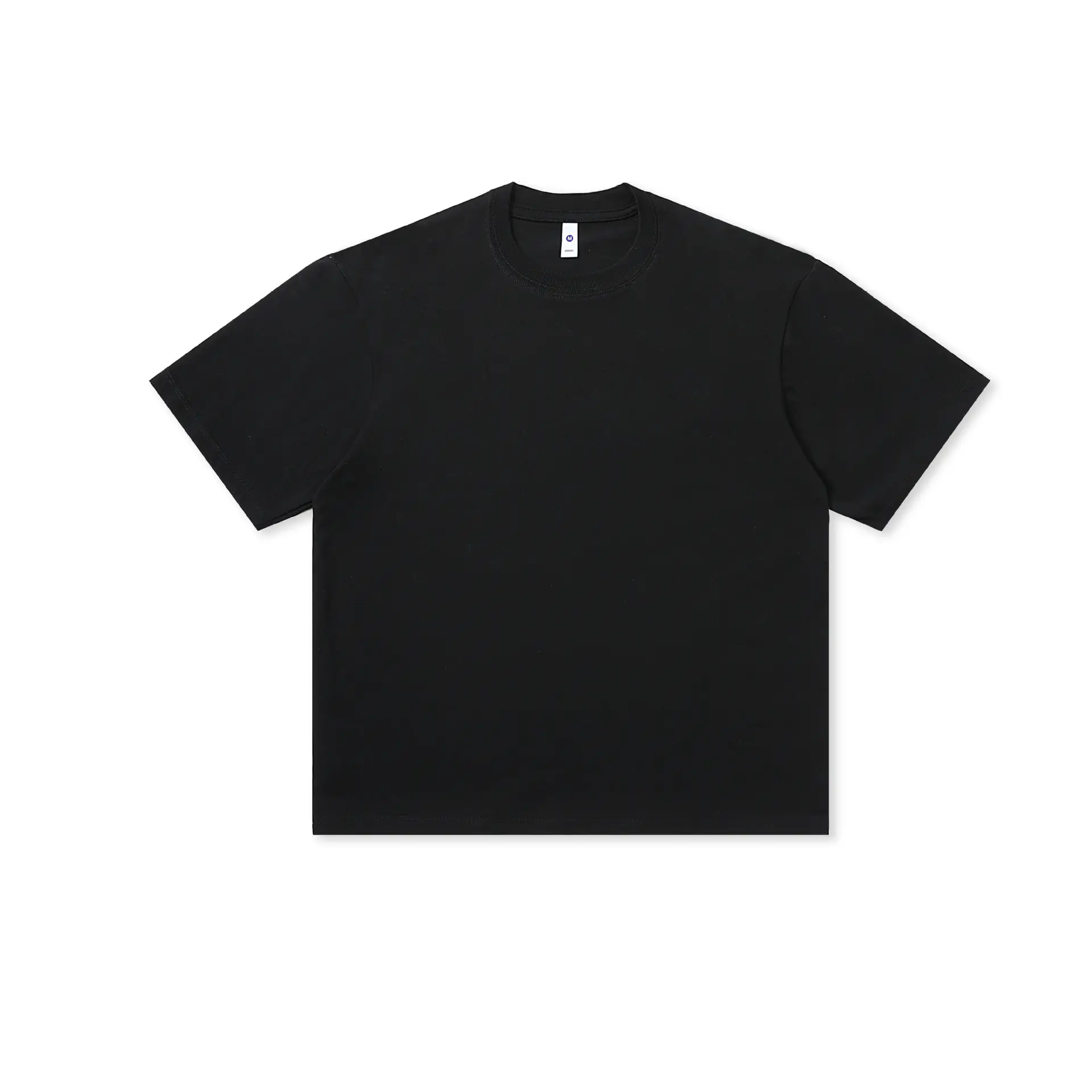Women Black Cotton T-Shirt Round Neck Drop Shoulder - Image 2