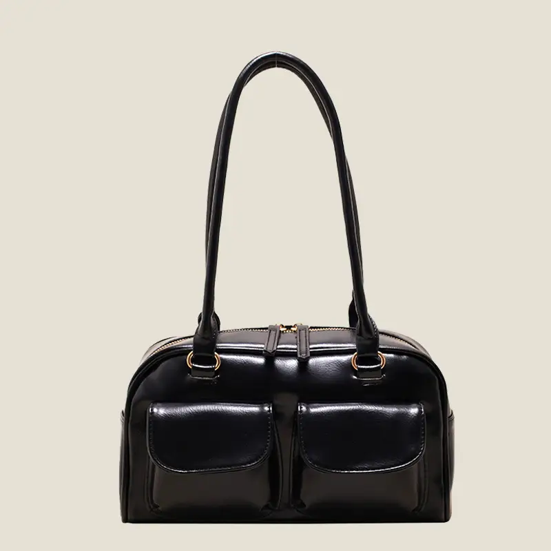 Women Korean Style Shoulder Bag Wax Leather Bowling Bag
