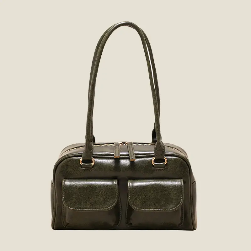 Women Korean Style Shoulder Bag Wax Leather Bowling Bag