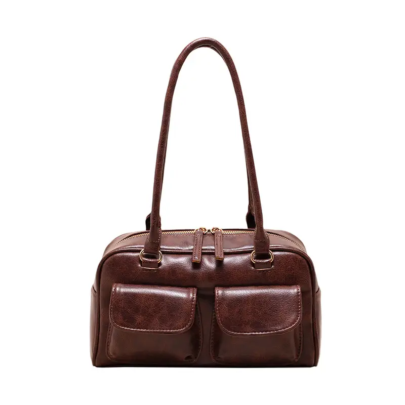 Women Korean Style Shoulder Bag Wax Leather Bowling Bag