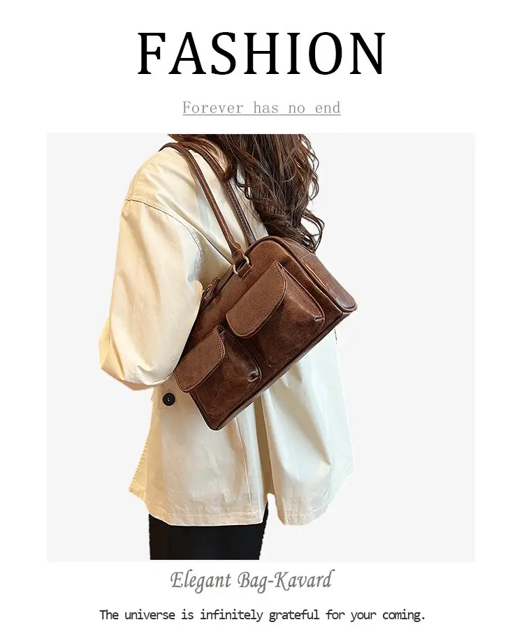 Women Korean Style Shoulder Bag Wax Leather Bowling Bag — feature 10