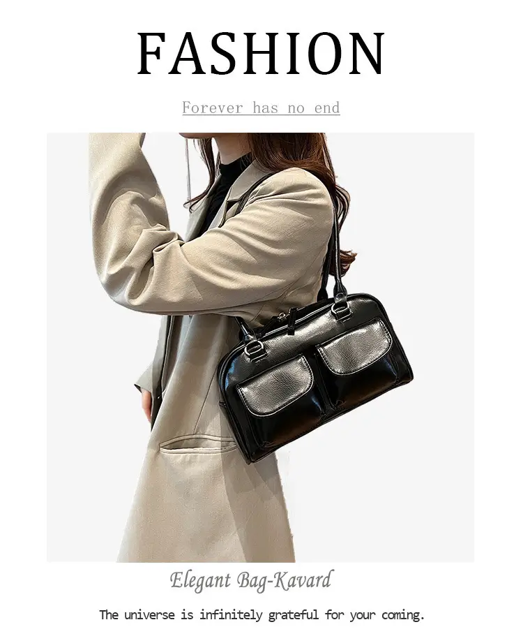 Women Korean Style Shoulder Bag Wax Leather Bowling Bag — feature 11