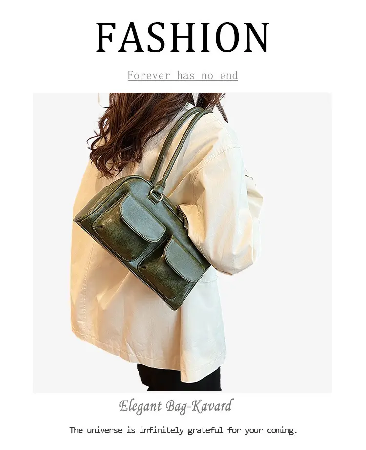Women Korean Style Shoulder Bag Wax Leather Bowling Bag — feature 12