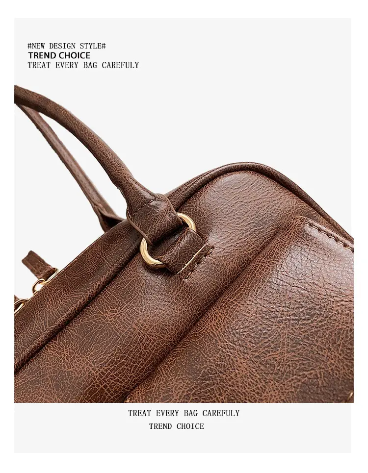 Women Korean Style Shoulder Bag Wax Leather Bowling Bag — feature 15