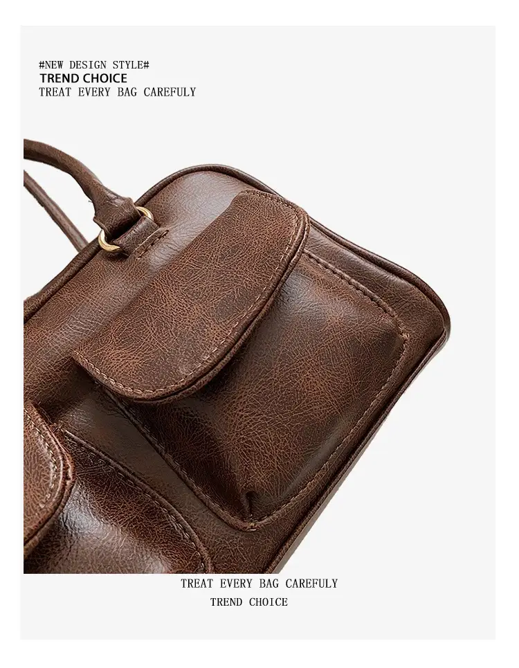 Women Korean Style Shoulder Bag Wax Leather Bowling Bag — feature 17