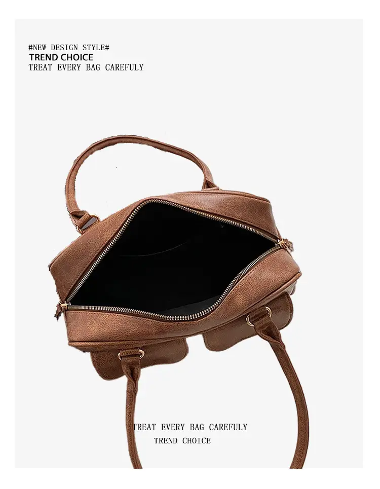 Women Korean Style Shoulder Bag Wax Leather Bowling Bag — feature 18