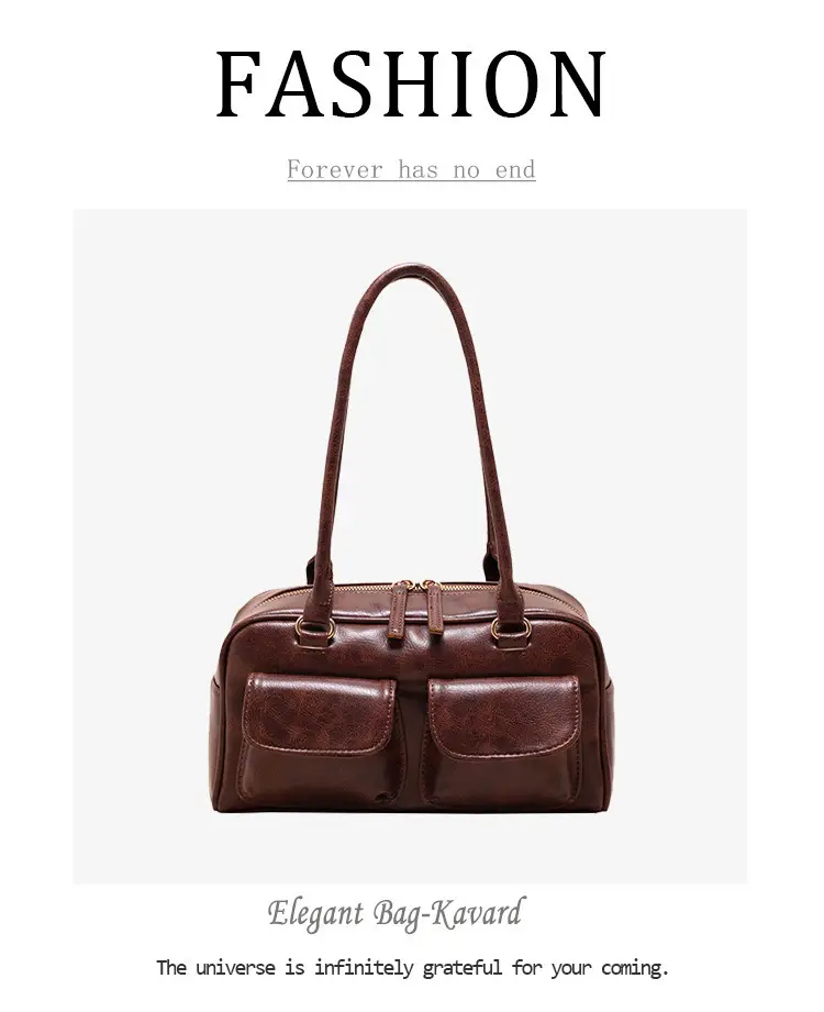 Women Korean Style Shoulder Bag Wax Leather Bowling Bag — feature 5