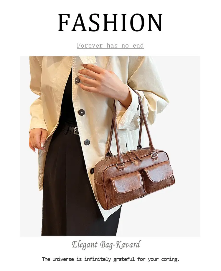 Women Korean Style Shoulder Bag Wax Leather Bowling Bag — feature 6