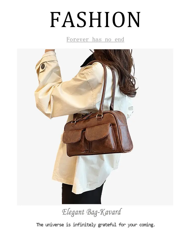 Women Korean Style Shoulder Bag Wax Leather Bowling Bag — feature 8