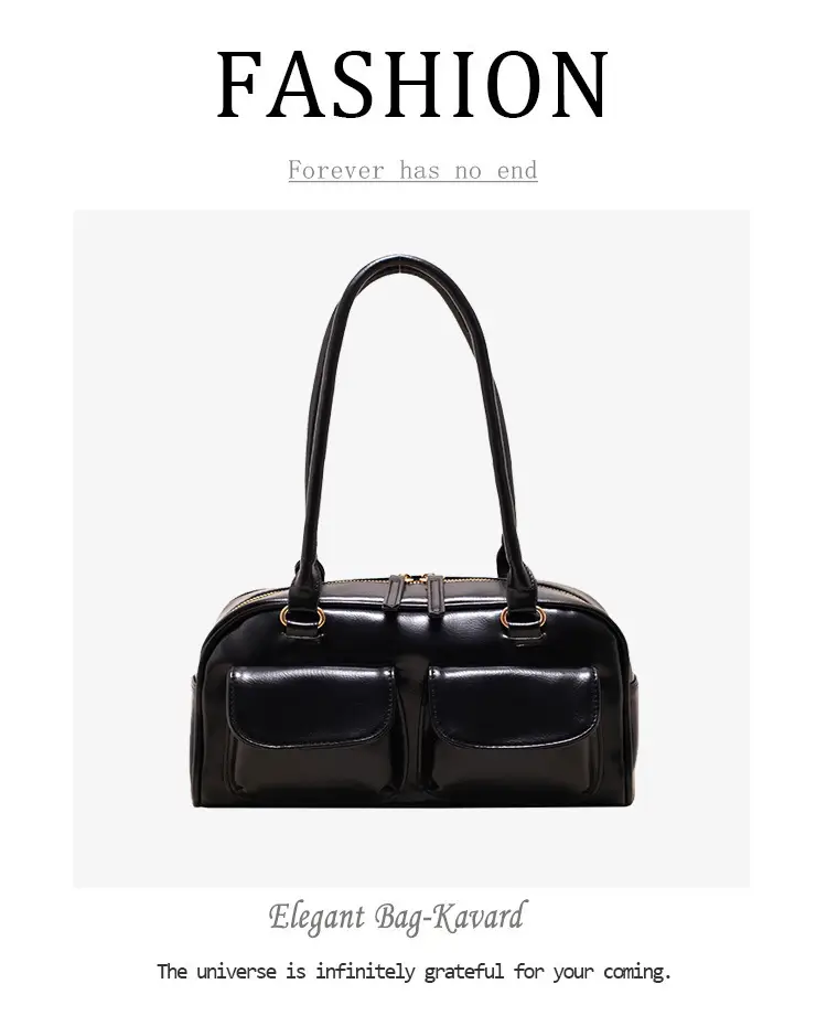 Women Korean Style Shoulder Bag Wax Leather Bowling Bag — feature 9