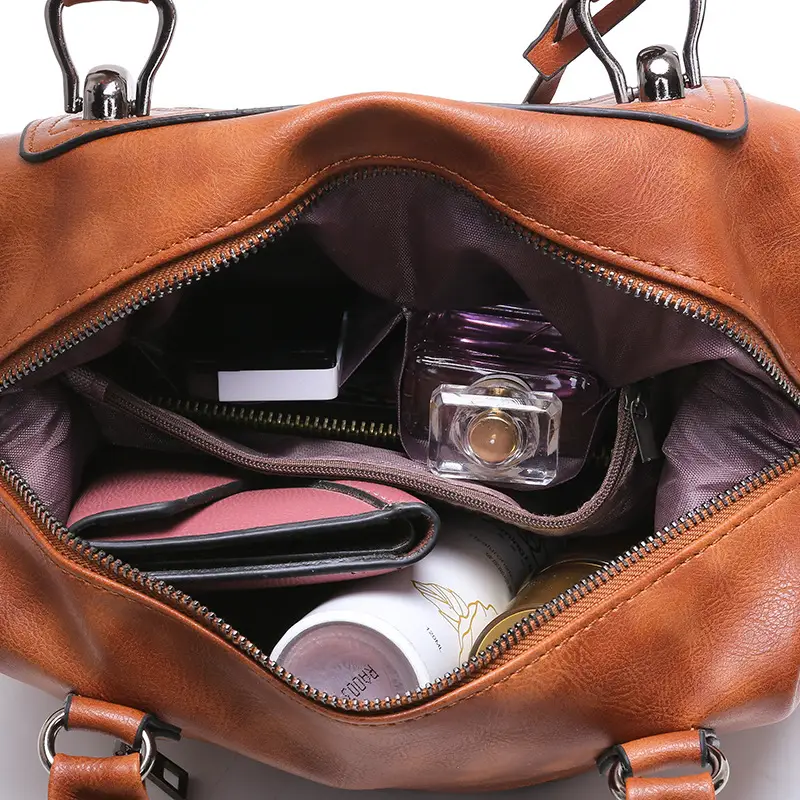 Large Capacity Genuine Leather Crossbody Bag, Single Shoulder Oil Wax Boston Handbag — feature 10