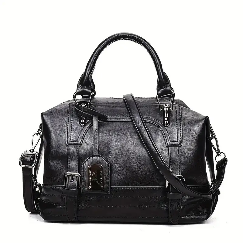 Large Capacity Genuine Leather Crossbody Bag, Single Shoulder Oil Wax Boston Handbag