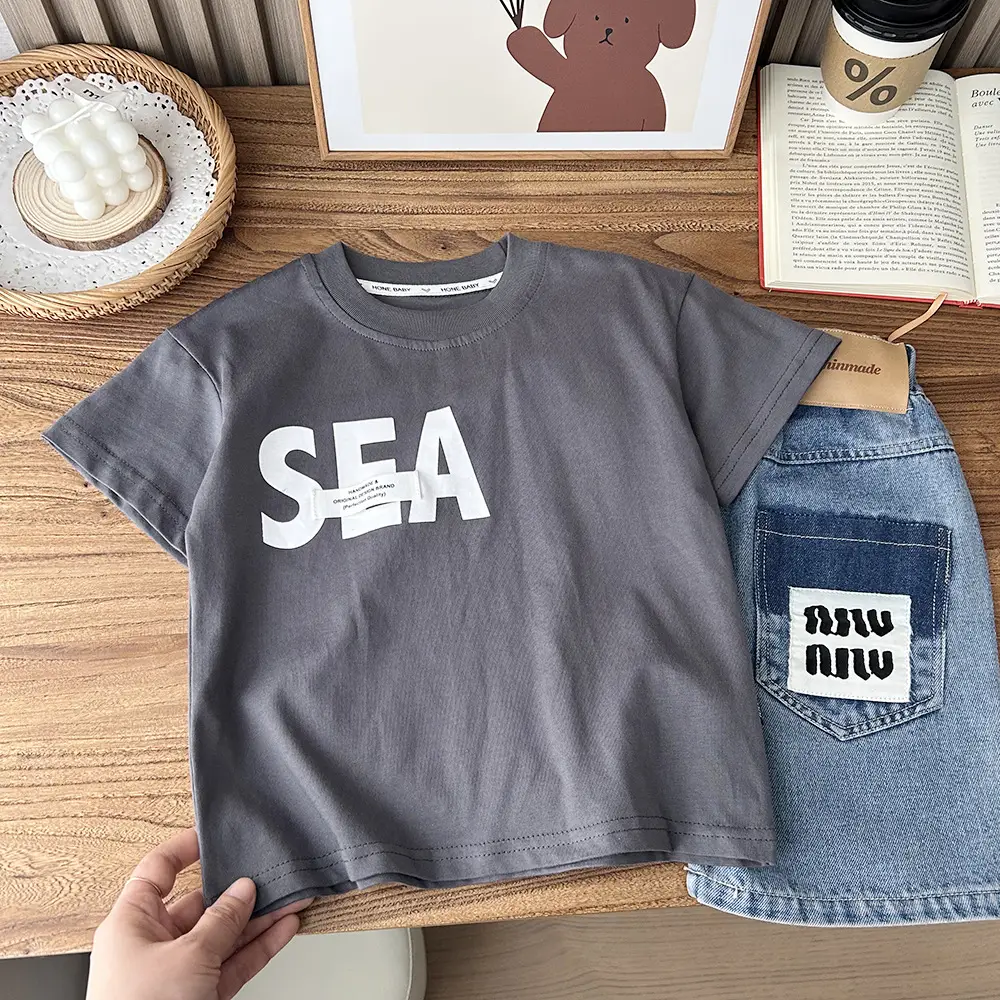White Cotton T-Shirt for Boys SEA Print - Image 2