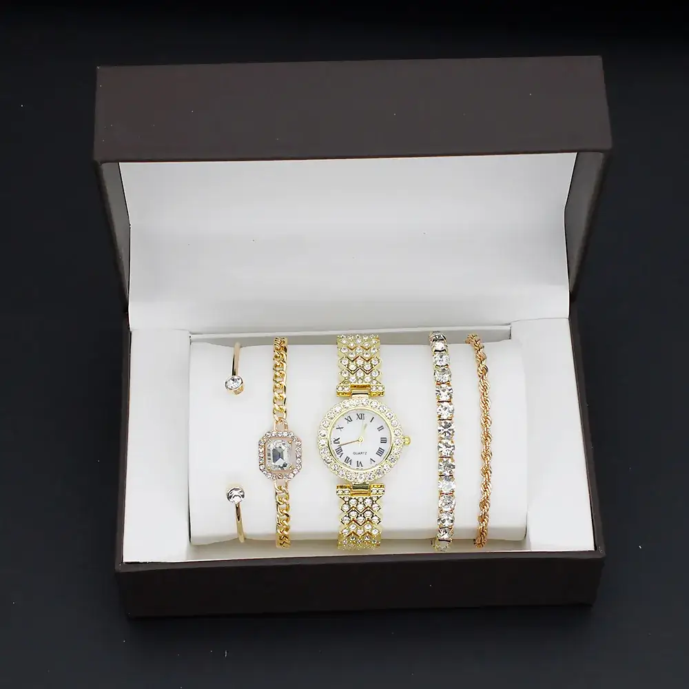 Women's Exquisite Diamond Bracelet Watch Set with Box - Image 17