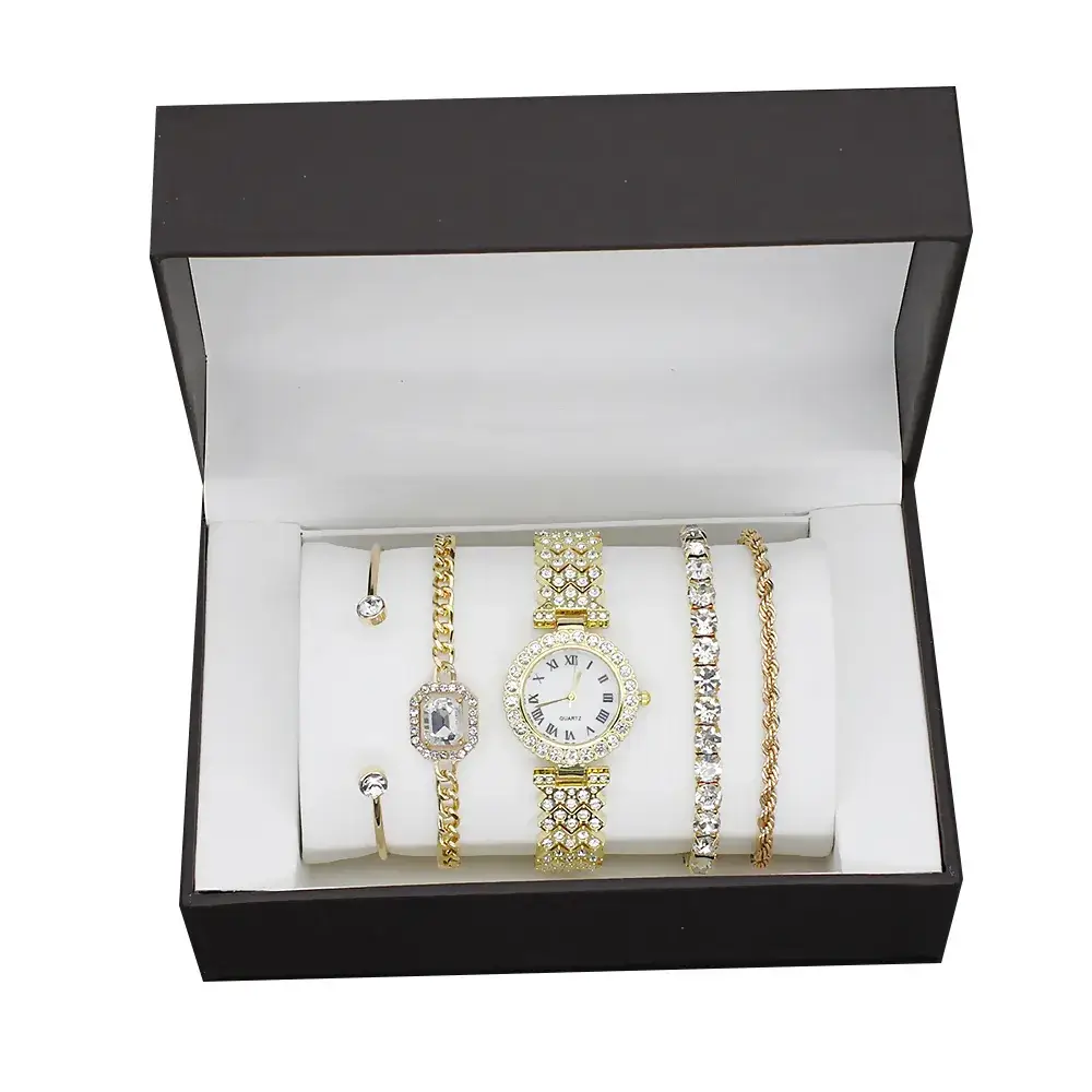 Women's Exquisite Diamond Bracelet Watch Set with Box - Image 18