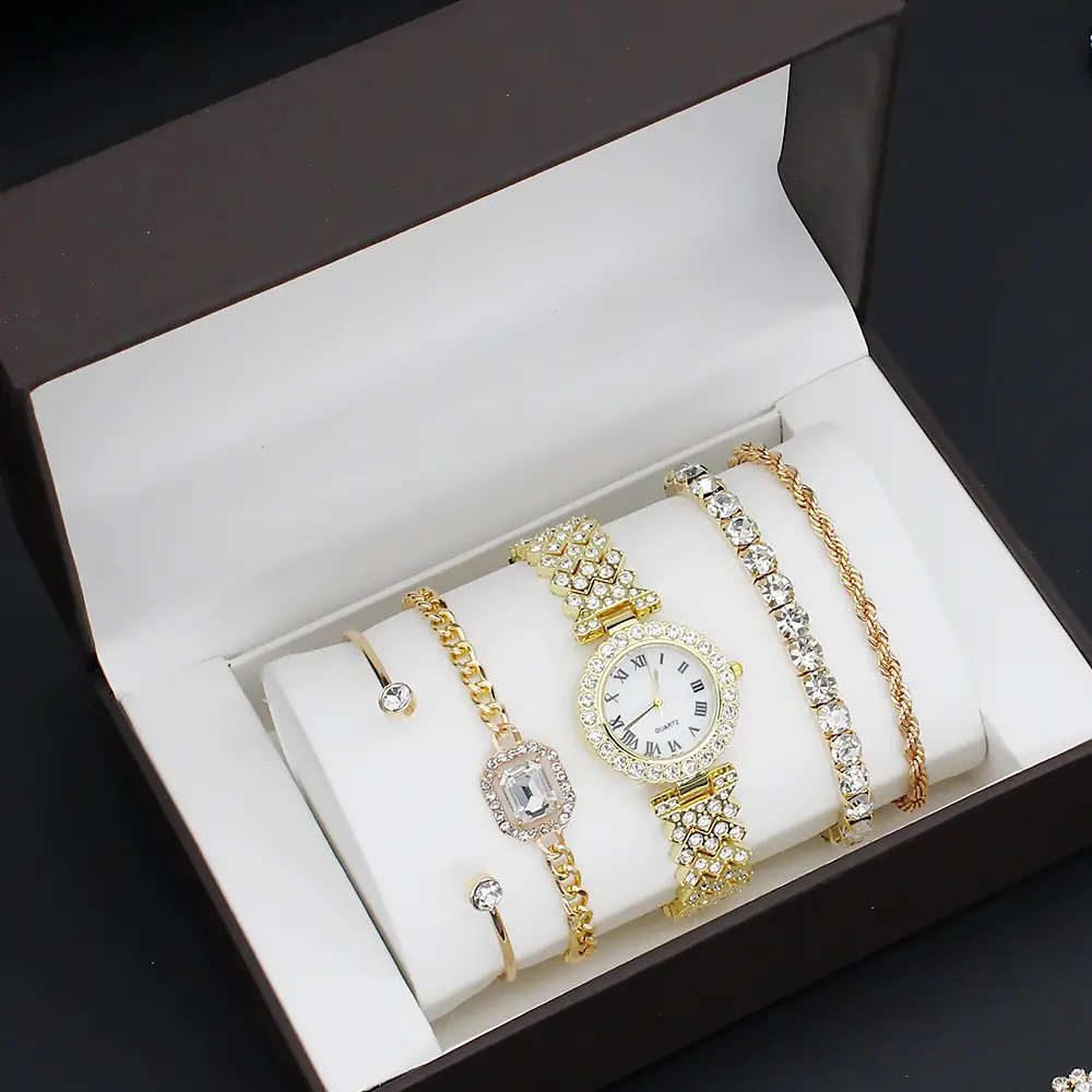 Women's Exquisite Diamond Bracelet Watch Set with Box — feature 2