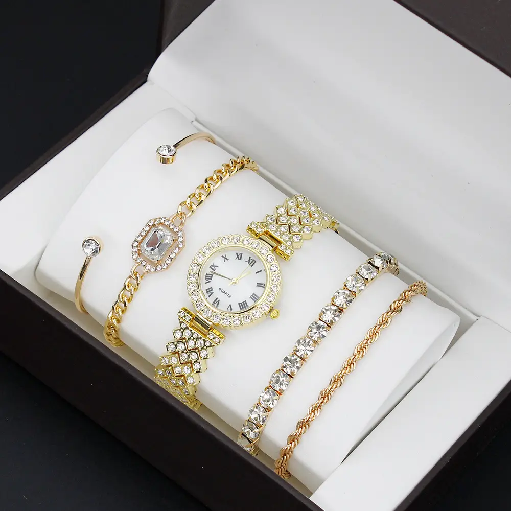 Women's Exquisite Diamond Bracelet Watch Set with Box — feature 4