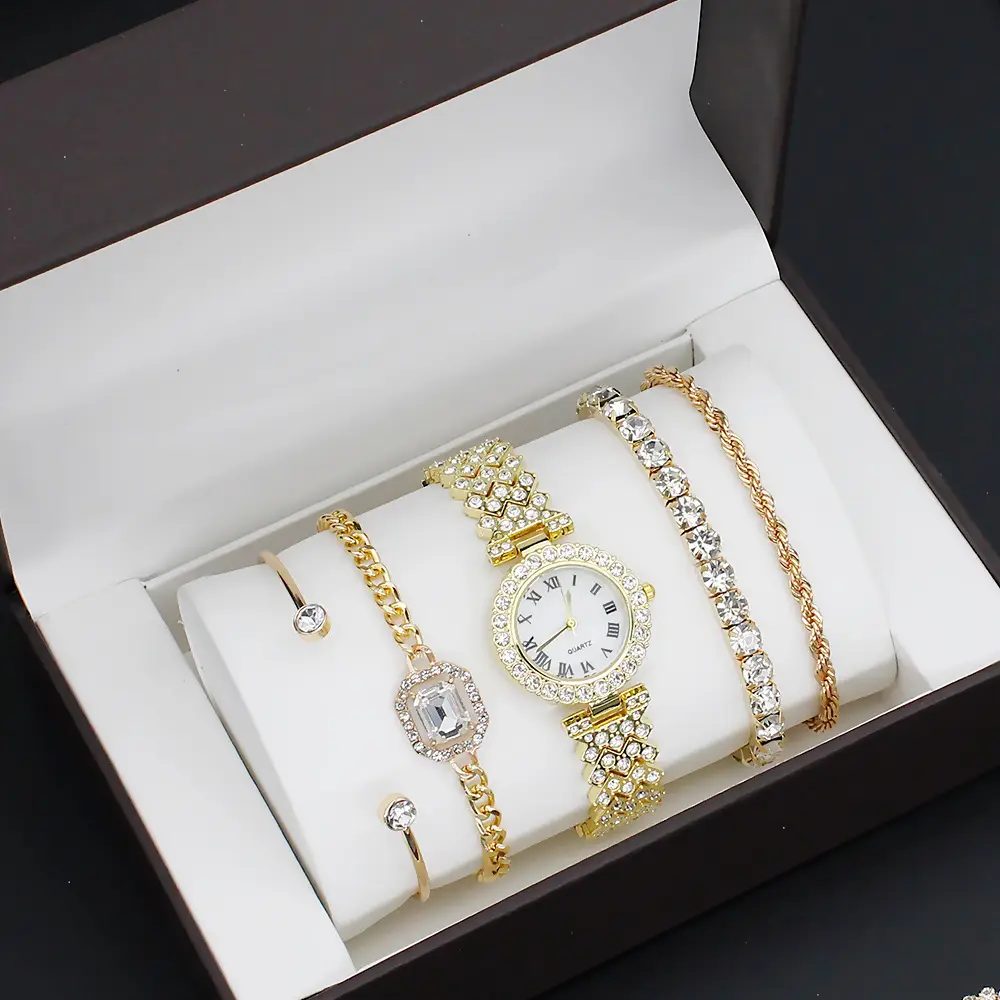Women's Exquisite Diamond Bracelet Watch Set with Box — feature 6