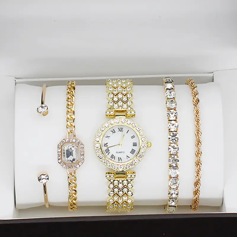 Women's Exquisite Diamond Bracelet Watch Set with Box — feature 8