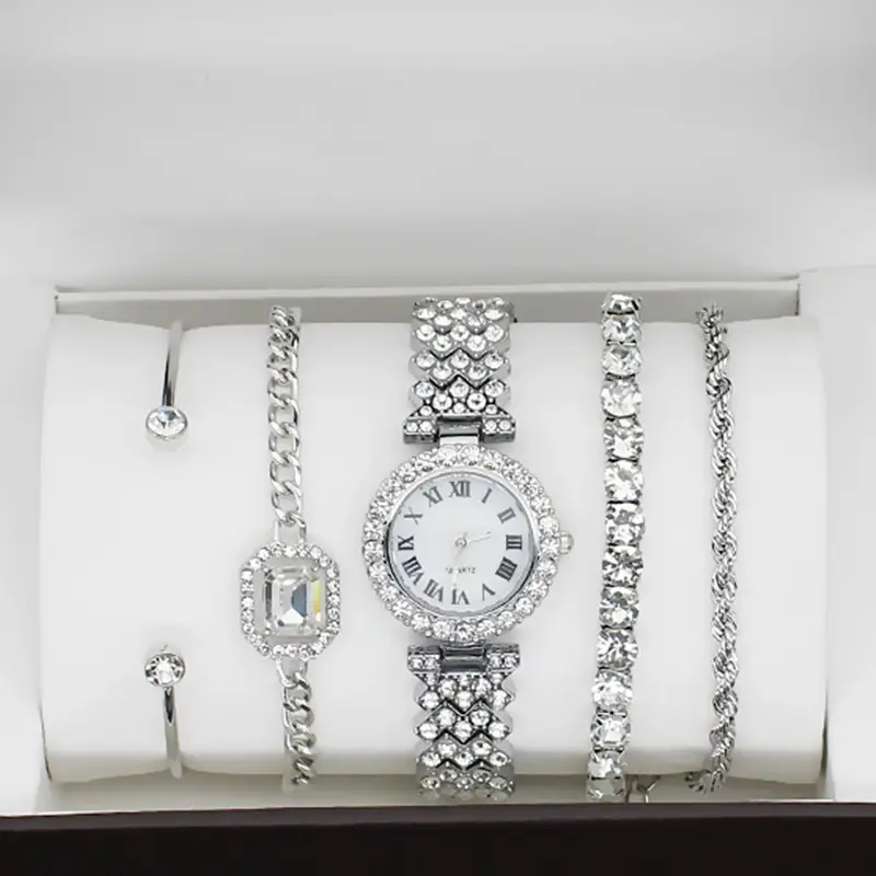 Women's Exquisite Diamond Bracelet Watch Set with Box — feature 9