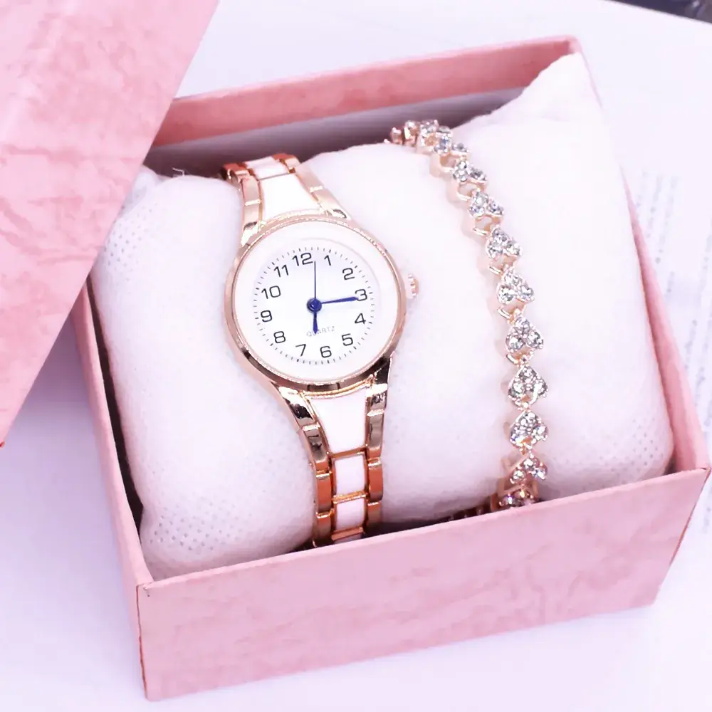 Women's Exquisite Diamond Bracelet Watch Set with Box - Image 10