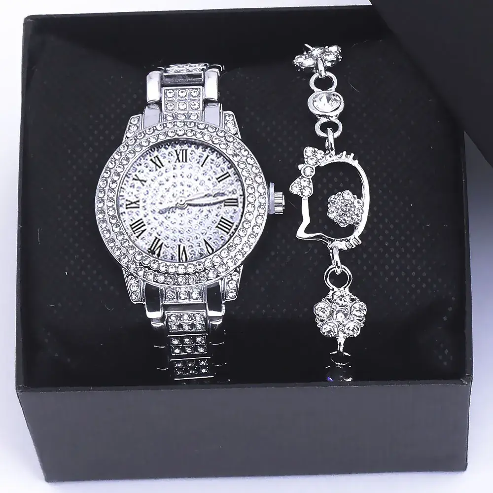 Women's Exquisite Diamond Bracelet Watch Set with Box - Image 12