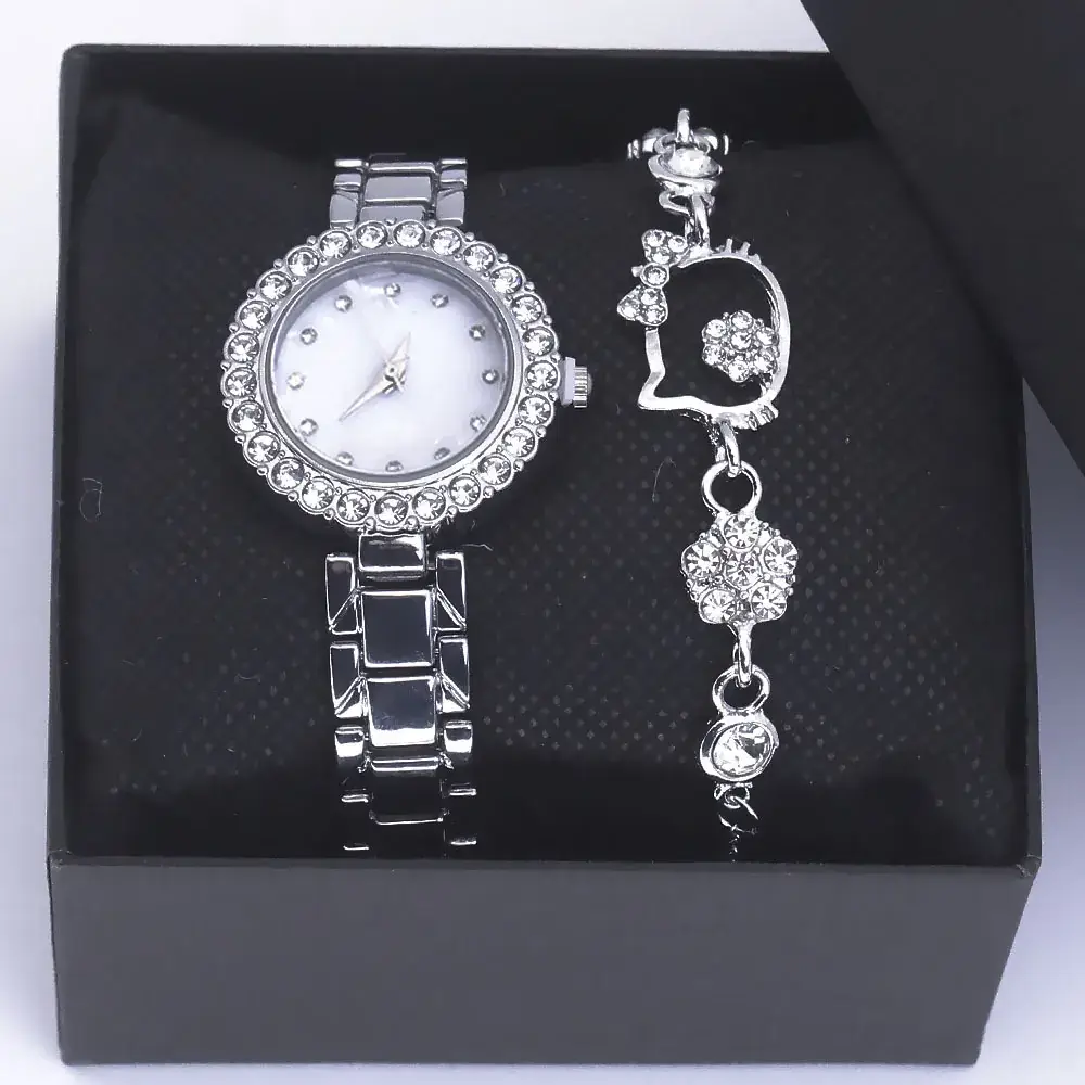 Women's Exquisite Diamond Bracelet Watch Set with Box - Image 14