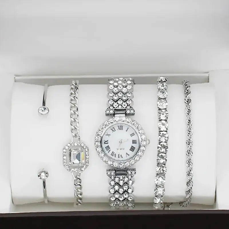 Women's Exquisite Diamond Bracelet Watch Set with Box - Image 4